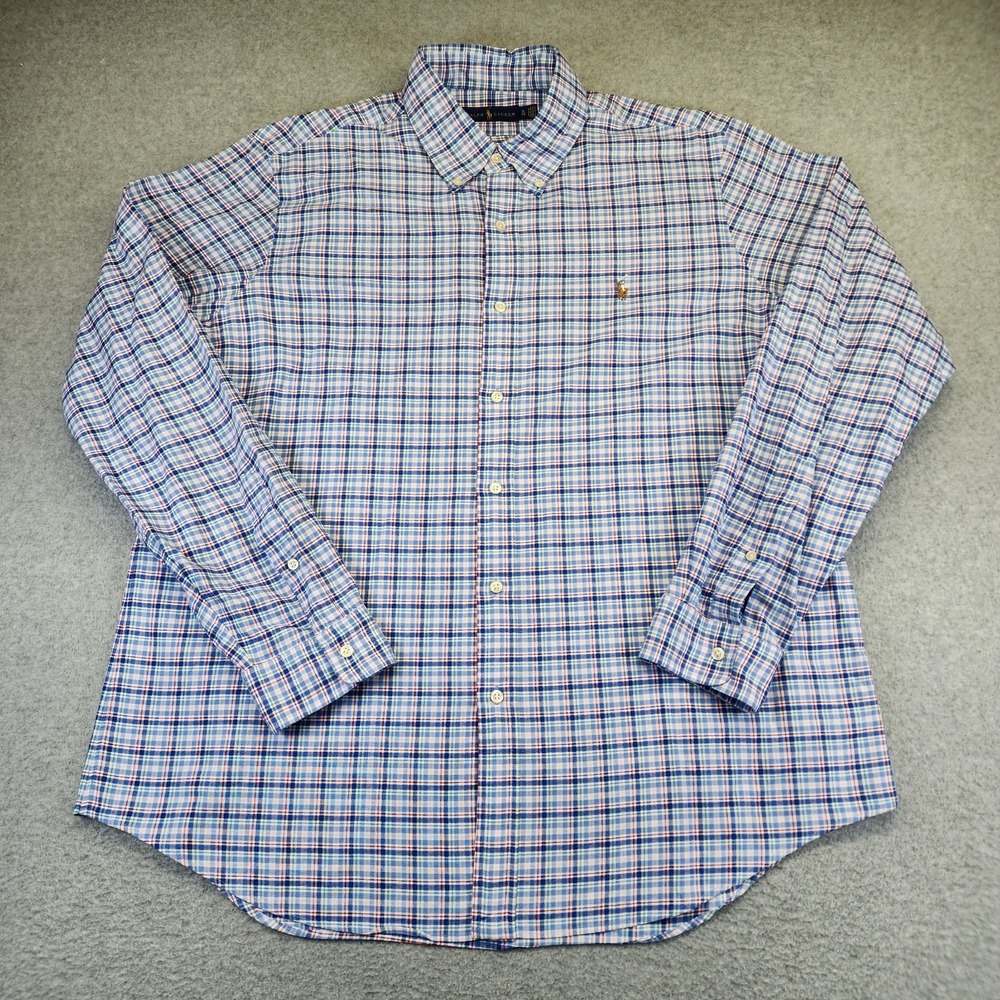 Ralph Lauren Mens XL Oxford Button Shirt Plaid Blue Green Pink Red Long Sleeve - Picture 2 of 6